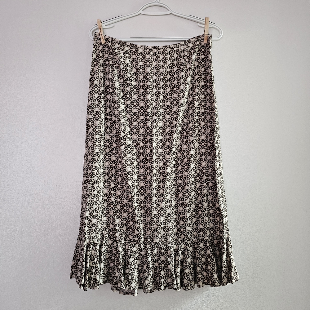 Christopher & Banks Black and White Floral Midi Skirt